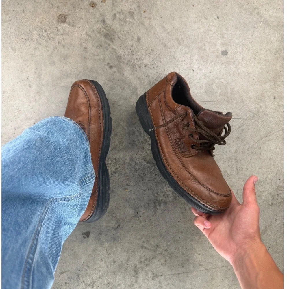 Vintage Low Boot Nunn Bush Mens Brown Leather Moc Toe Chunky Oxfords Size 10.5
